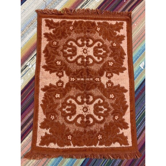 Vtg Tastemaker Orange Peach Sculpted Reversible Floral Hand Towel Washcloths - Picture 5 of 10